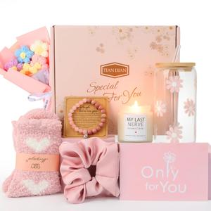 Gift Baskets for Women, Gifts for Women, Mom, Wife, Girlfriend, Sister, Her - Happy Birthday, Christmas, Valentine's Day, Mothers Day Gifts (Pink)