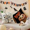 Halloween Ghost Boo Pillow Covers Trick or Treat 18 x 18 Inch Throw Pillows, Spooky Pumpkin Tree Decorative Farmhouse Seasonal Cushion Case for Sofa Couch Set of 4