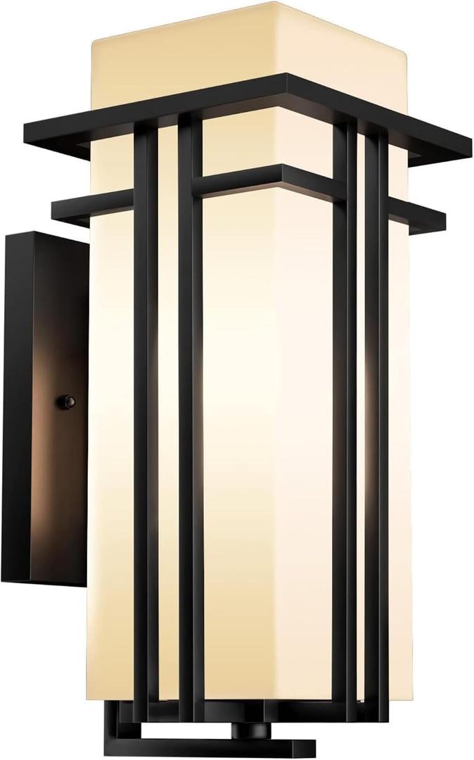 Outdoor Wall Light Fixtures, Exterior Waterproof Lanterns, Porch Sconces Wall Mounted Lighting with Modern Frosted Glass, Black Aluminum Wall Lamps for Patio Front Door Entryway (TYPE_A, 16.2inch)