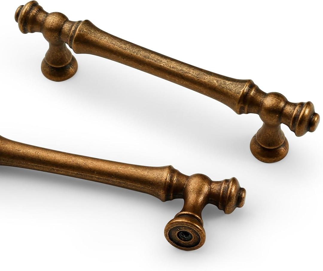 Asidrama 10 Pack 3.75 Inch(96mm) Antique Brass Kitchen Cabinet Handles, Vintage Retro Cabinet Pulls Kitchen Cabinet Hardware for Cupboard Drawer Pulls