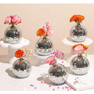 Disco Ball Vase for Centerpieces Disco Ball Planter for Flowers Silver Mirror Glass Disco Ball Decor for Table, Party, Wedding, Birthday, Home, or Bedroom(3.5" X 4") 4pcs