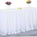Suppromo 14ft White Tulle Table Skirt Tutu Table Skirt Tablecloth Decorations for Rectangle or Round Tables for Birthday Party Baby Shower Wedding Buffet Banquet Decoration(L14(ft)*H 30in)