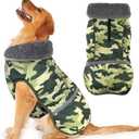 Dogcheer Warm Dog Coat, Waterproof Dog Jacket Reflective Adjustable Puppy Winter Coat with Buckle, Christmas Pet Snow Jacket Turtleneck Fleece Sweater for Small Medium Large Dogs- Camo Green, XL