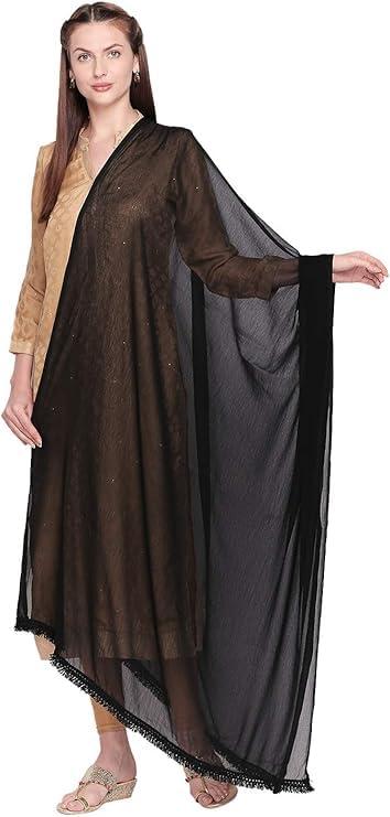 Women's Black Embroidered Chiffon Dupatta,Chunni,Dupatta, Stole.