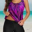 Aqua Eve Two Piece Women's Tankini Swimsuits Blouson Swim Tank Top with Shorts Modest Bathing Suits (Purple, XL)