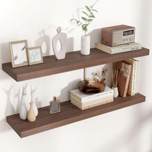 Floating Shelves for Wall, 36"W x 7.8"D x 1.5"H, 2 Pack of Long Wall Mounted Engineered Wood Shelves with Invisible Brackets for Living Room, Bedroom, Bathroom, Kitchen Decor and Storage, Walnut