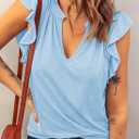 Dokotoo Women's Casual V Neck Ruffle Sleeve Summer Tank Tops Shirts (Blue, S)
