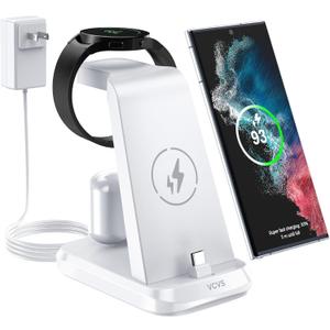 VCVS 36W USB C Super Fast Charging Station for Samsung Phones Watches Earbuds, 3 in 1 Charger for Samsung Galaxy Watch Ultra/7/6/5/4/3, Galaxy S24/S23/S22/21/20,Note20/10,Z Fold/Flip 5/4,USB-C Buds (White)