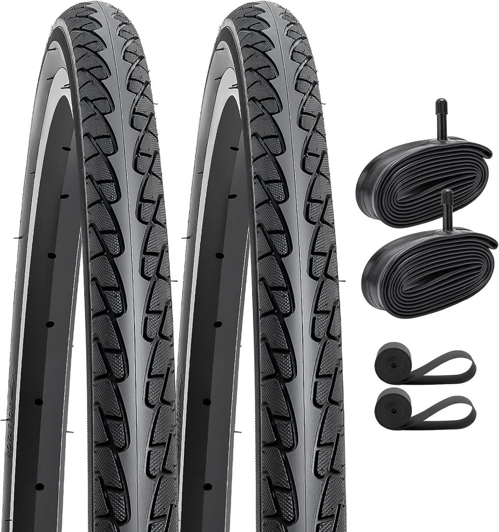 YUNSCM 2-PCS 26x1 3/8 (37-590) Road Bike Tires and 26x1 3/8 Bike Tubes Schrader Valve with 2 Rim Strips Compatible with 26 x 1 3/8 26x1 3-8 Bike Bicycle Tires and Tubes (Y-707)