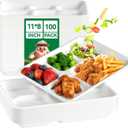 JOLLY CHEF Compostable  Compartment Paper Plates  *   [ ] Heavy Duty White Divided Disposable Plate Eco-Friendly Biodegradable Food Tray for Party Lunch Dinner Christmas (11*8in-100pack)