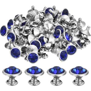 uxcell 60 Sets Rhinestone Rivets, 11mm Leather Rivets Crystal Rivets Stud Rapid Double Cap Rivets for DIY Leather Craft Fabric Clothes Belt Bags, Dark Blue