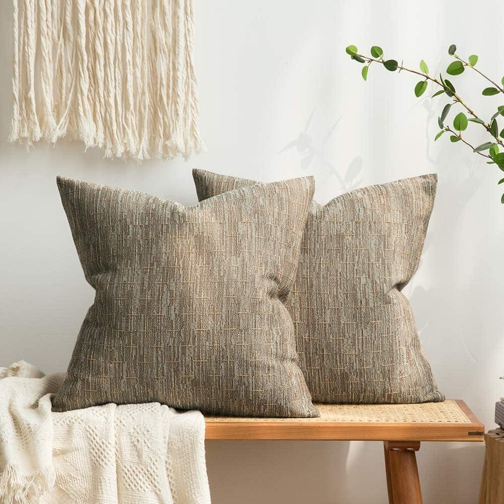 MIULEE Pack of 2 Decorative Burlap Linen Euro Throw Pillow Covers for Sofa Couch Bed 24x24 Inch Modern Farmhouse Pillowcases Rustic Woven Textured Cushion Cover Brown