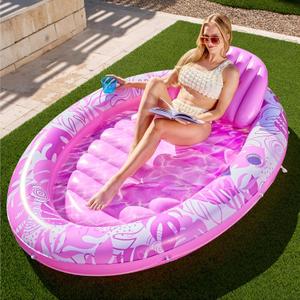 SLOOSH Inflatable Tanning Pool Lounger Float, 70" x 50" Pool Floats Adult with Pillow,Oval Suntan Tub Raft Floatie,Sunbathing Bed Lounge for Water Blow Up Kids Ball Pit Party Gifts (Pink)