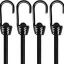 Heavy Duty Bungee Cords with Hooks 36 inch, 10mm Thick Black Color Cord, 4 Pack with Marine Grade Plastic Coated Hooks for Tarp, Camping, and General Use