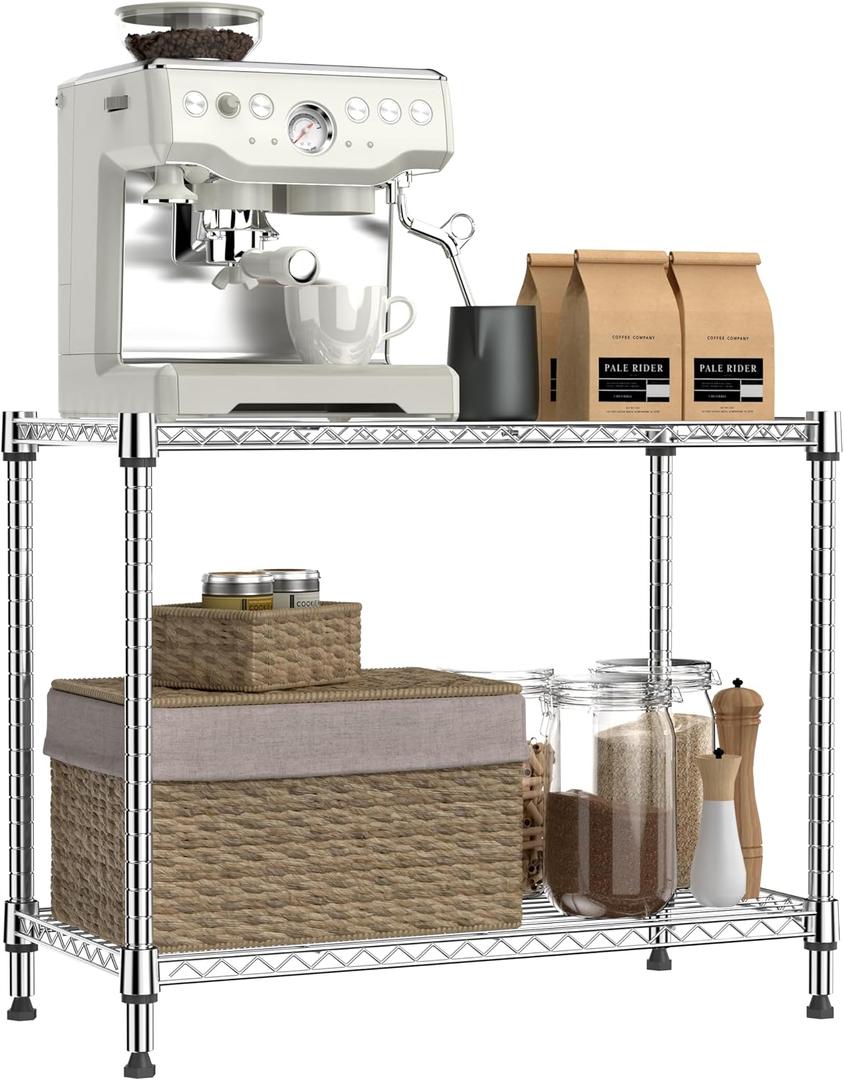 2 Tier Adjustable Metal Storage Shelving Unit, Heavy Duty Wire Rack Organizer for Kitchen, Living Room or Office, 220 lbs Capacity, 27.6 W x 11.8 D x 23.4 H, Chrome