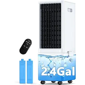 Windowless Air Conditioner w/ 4 Modes & 3 Speeds, Waterless Alert, 2.4-Gal Tank for 20H Cooling, 12H Timer, 20FT Remote, 70° Auto Swing Evaporative Air Cooler, Portable AC Unit for Bedroom