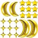 54Pcs Star Foil Balloons Moon Foil Mylar Balloons Kit with 50Pcs Gold Star Balloons and 4Pcs Large Moon Foil Balloons for Baby Shower Christmas Anniversary Engagement Wedding Birthday Party Decoration