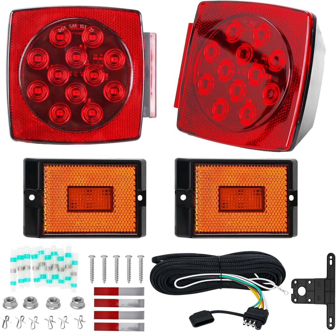 Submersible LED Trailer Light Kit, IP67 12V DOT Stop Brake Tail Turn Signal Lights with 25ft Wiring Harness, Marine Boat Trailer Lights for Utility RV Truck, Luces para Trailas Under 80"