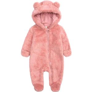 Newborn Baby Jumpsuit Hooded Fleece Rompers Long Sleeve Onesie Outwear Outfits (0-3 Months, Pink)