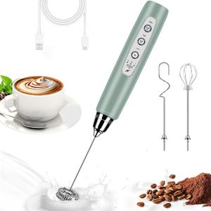 Milk Frother Handheld for Coffee, Electric Whisk 3 Speed Adjustable, Drink Mixer with Stainless 3 Whisks, Rechargeable Hand Frother Wand, Foam Maker for Latte Cappuccino Hot Chocolate Egg Green