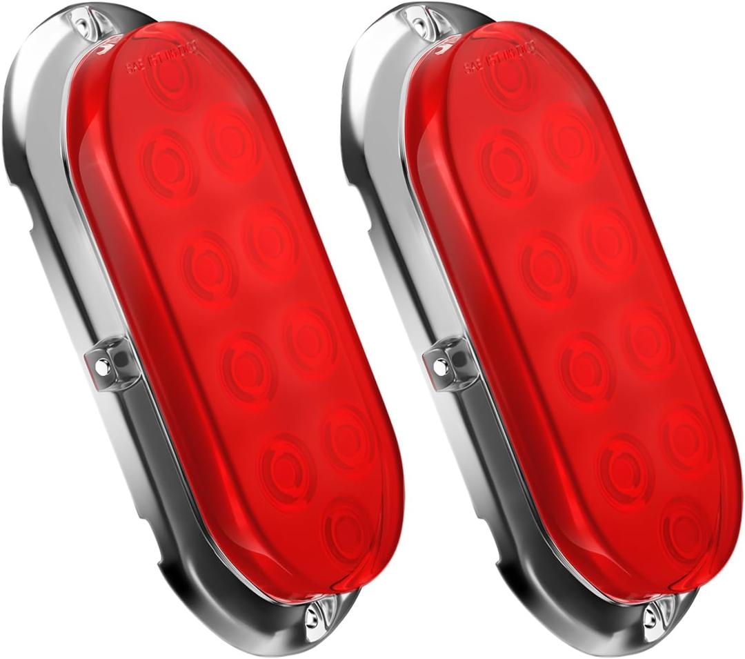 Alopee 2-Pack 6 Inch Oval Led Trailer Tail Lights Enclosed Submersible Utility Trailer Brake Lights for Semi-Truck RV Camper Boat Car Tractor Motorcycle Rear Side Marker Clearance Running Lighting