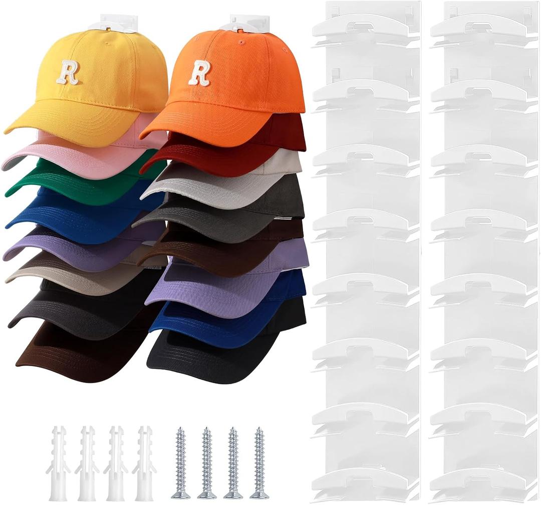 2 Pack Hat Organizer for Baseball Caps, Hat Hanger Holder Hold up to 16 Hat, Wall Hat Rack with Strong Adhesive, Multilayer Cap Storage Hooks for Closet Door and Bedroom (Beige-16)