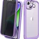 Diaclara Designed for iPhone 14 Case 6.1 Inch,Upgraded Full Body Rugged Clear Bumper Case with Built-in Privacy Screen Protector for iPhone 14,Purple