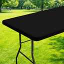 Moosfor Spandex 8 Foot Rectangle Table Cloth, Elastic Fitted Tablecloths for Picnic, Stretch Washable Patio Table Cover for Outdoor, Camping, Banquet and Parties (Black, 30"x96")