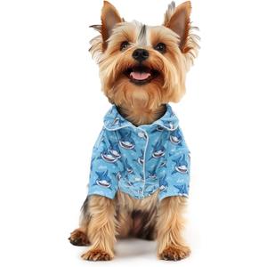 CuteBone Two-Leg Velvet Pet Pajamas Girl Dog Clothes - Soft, Cozy, and Stretchy Boy Pjs for Small, Medium Dogs and Cats Winter Sleepwear Apparel LTP11M (M, Sharks)