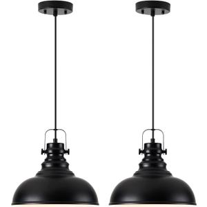 Industrial Pendant Light Fixture, Farmhouse Decor Adjustable Metal Hanging Lamp, Vintage Pendant Lighting for Kitchen Restaurant Dining Room Cafe, E26 Base Black (Black, 2 Pack)
