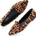 MUSSHOE Women's Flats Dressy Pointed Toe Comfortable Bowknot Ballet Flats Shoes (6, Leopard Black)