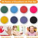 24 Pack Round Craft Ink Pad 7 Inches Rainbow Fingerprint Ink Pad Washable Painting Inks Pads Color Stamps Partner for DIY Wood Fabric, Projects, Rubber Stamps