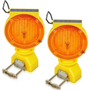 2 Pcs Solar Flashing Traffic Lights Solar Warning Lights Industrial Warning Traffic Safety Barricade Signal Flashing 2 Sided Visibility LED (Amber)