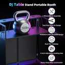 Portable DJ Table Stand, Tool-Free Setup Foldable 40" x 20" DJ Stand Booth w/ 2 Top Trays, Black & White Scrims, 4IN Adjustable Leveling Feet, 5 Cable Holes and Carry Bag, for Parties, Events, Studios, 40×20×45.8 inch