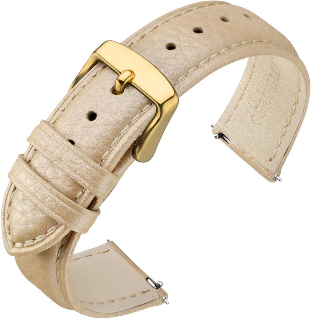 ANNEFIT Watch Band 18mm, Quick Release Textured Padded Leather Straps with Gold Buckle for Men and Women (Gold)