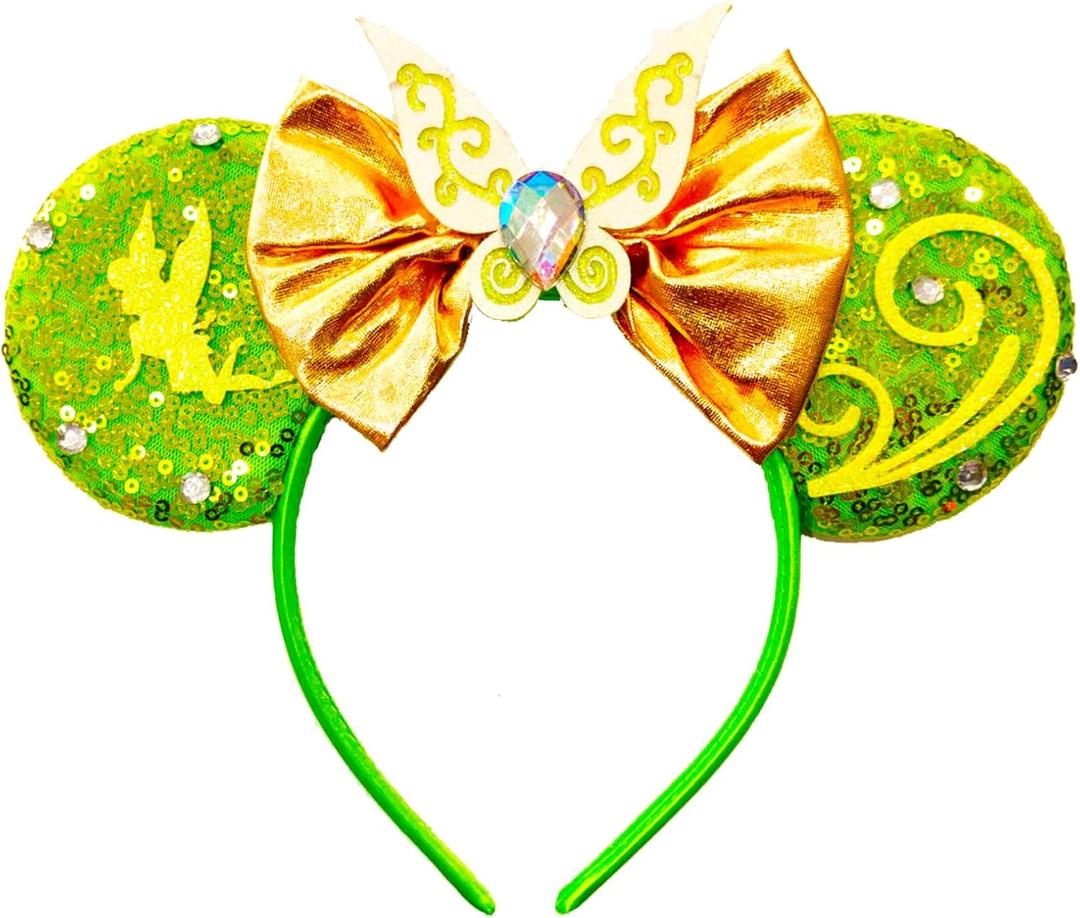 Mouse Ears Headband - Sequin Fairies Bow Hairband Hair Hoop for Women Adults Theme Park Cosplay Costume Birthday Party Decoration