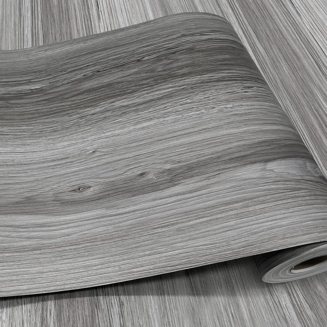 Wood Grain Peel and Stick Floor Tiles 11.8 Width, Full Roll Length of 118" Versatile Design for Any Space, Grey Self Adhesive Vinyl Flooring, Waterproof and Non-Slip Features
