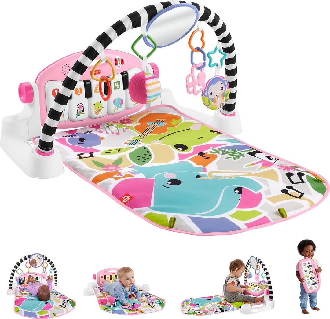 Fisher-Price Baby Playmat Glow and Grow Kick & Play Piano Gym, Pink Musical Learning Toy with Developmental Activities for Newborns 0+ Months, Small