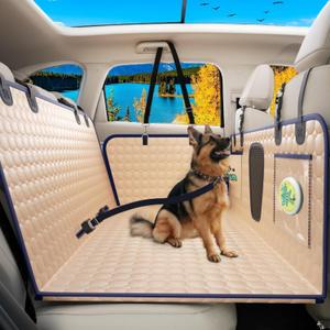 Hard Bottom Car Seat Cover for Dogs, 2025 Upgraded Leather Back Seat Extender Waterproof Dog Car Seat Cover for Back Seat, Non-slip Dog Car Hammock Backseat Pet Cover for Dogs in Car, Support 400LBs (Beige)