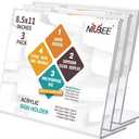 NIUBEE Acrylic Sign Holder 8.5x11 Inches 3 Pack Landscape, Slant Back Clear Paper Frames, Plastic Flyer Display Holder, Document Menu Table Stand for Office, Store, Restaurant -Horizontal