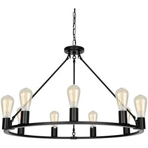 Senyshilon 9-Lights Farmhouse Chandelier | Dia 32'' Black Wagon Wheel Chandelier | Rustic Hanging Dining Room Light Fixture | Apply to Living Room | Kitchen Island | Entryway | Foyer - Missing Pieces