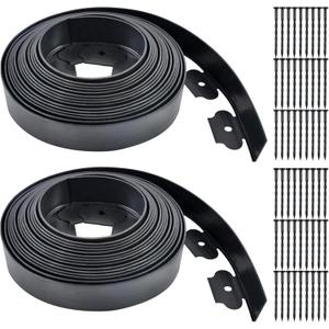 Garden Edging 60ft x 2 Inch Black Landscape Edging, 54 Spikes for Lawn 2 Inch Tall