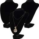 Foraineam 3 Pack Black Velvet Necklace Bust Display 3D Jewelry Chain Organizer Mannequin Model Display Stand Holder