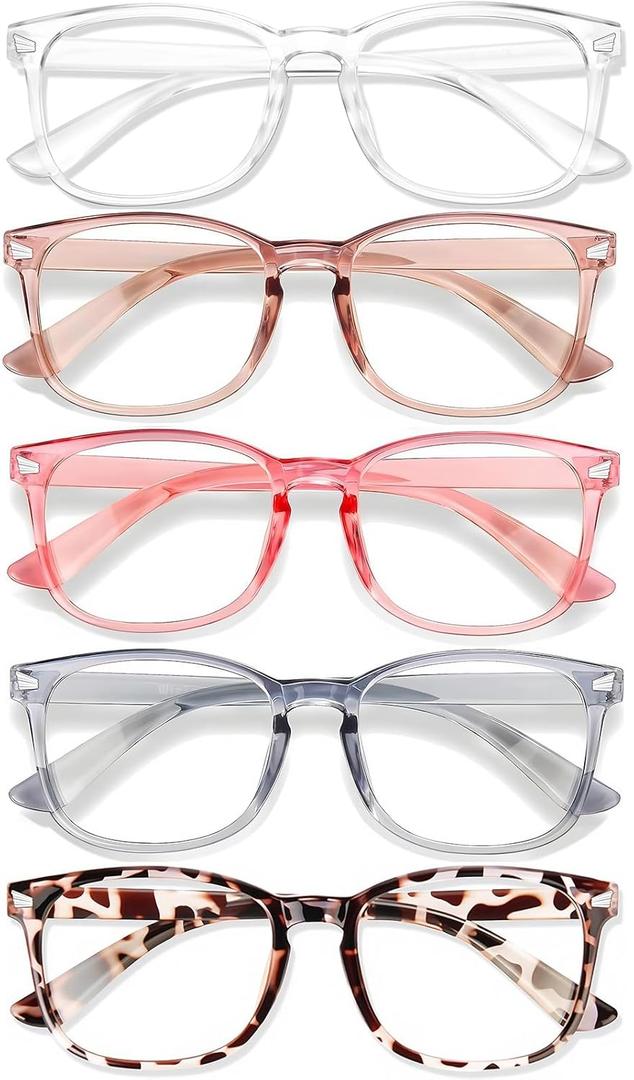 Blue Light Glasses for Woman Men | 99% Blue Light Blocking Glasses for Computer Gaming TV Phone Screen Square Frame | Anti Eyestrain & UV Glare Protection - 5 Pair (5 Pack Mix Color-1)