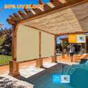 Boho Seasame Outdoor Roller Shade 7' W x 8' H, Exterior Cordless Patio Shades Roll up-Down Blinds Spliced Design (Fixed 2 Poles, One-Full Fabric Sunshade)