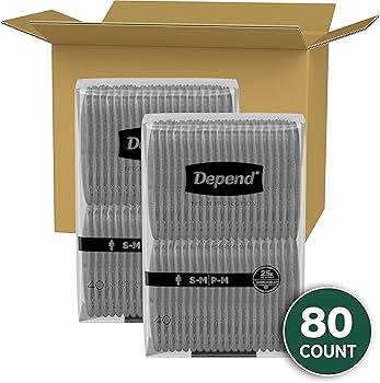 Depend Fresh Protection Adult Diapers, Incontinence Underwear for Men, Disposable, Maximum, Small/Medium, Grey, 80 Count (2 Packs of 40), 
