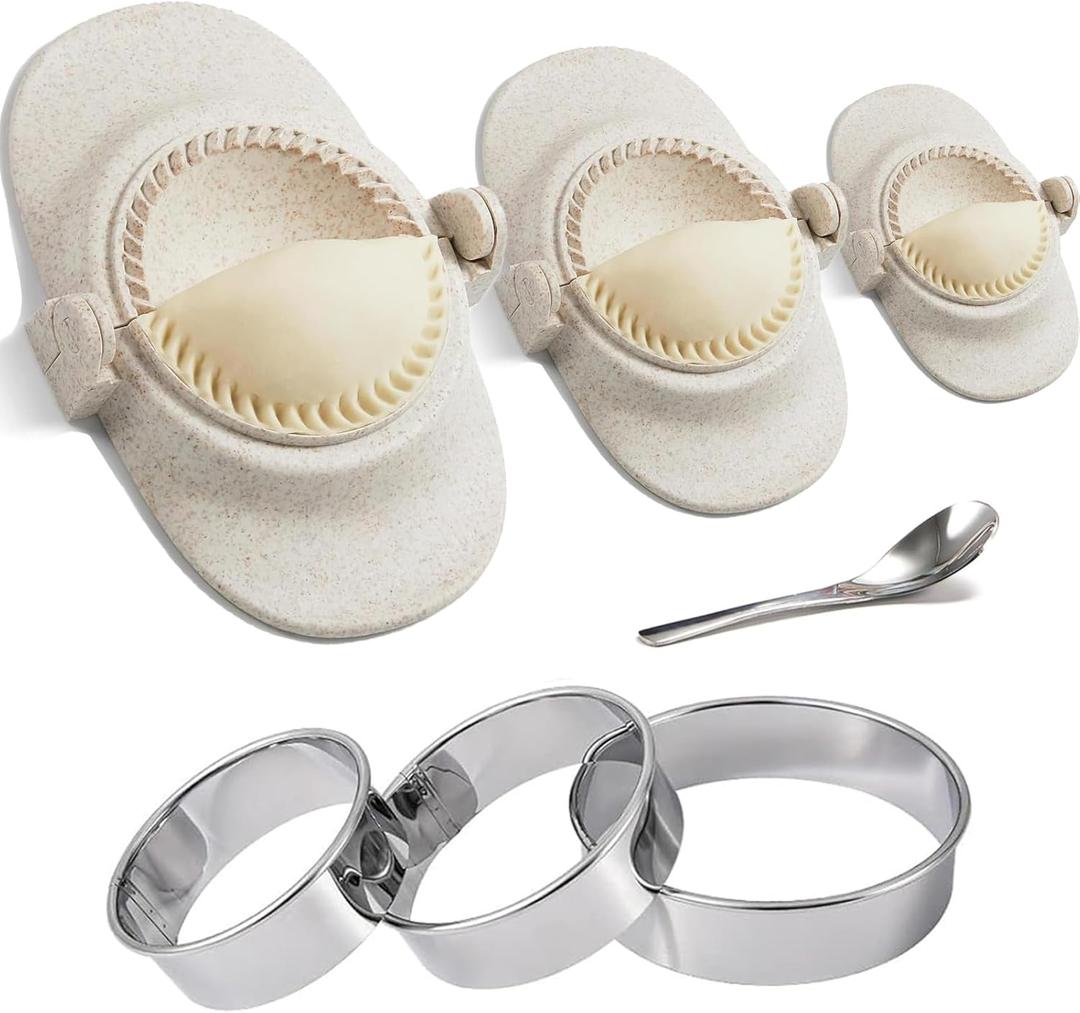 Dumpling Maker, Empanada Maker Press Multiple Size Dumpling Mold Set with Dough Cutter & Stuffing Spoon, Dumpling Maker Kit for Pierogi Gyoza Ravioli Chinese Dumpling, 3 Sizes (4.2"+3"+2.7")