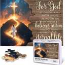 Christian Jigsaw Puzzles 500 Pieces for Adults, John 3:16 with Jesus' Path to Glowing Cross Under Stars, Uplifting Bible Verse Wooden Puzzle, Faith-Based Gift