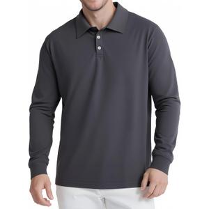 Men's Long Sleeve Polo Shirts for Men, Casual & Work Golf Polo Shirts with Split Hem,Stylish Collared Shirt (Large, Dark Grey)