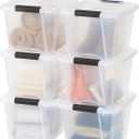 IRIS USA 19 QT Plastic Storage Box with Lid and Latches - 6 Pack - BPA-Free, See-Through Organizing Solution, Durable Nestable Stackable Containers, Secure Pull Handle - Clear